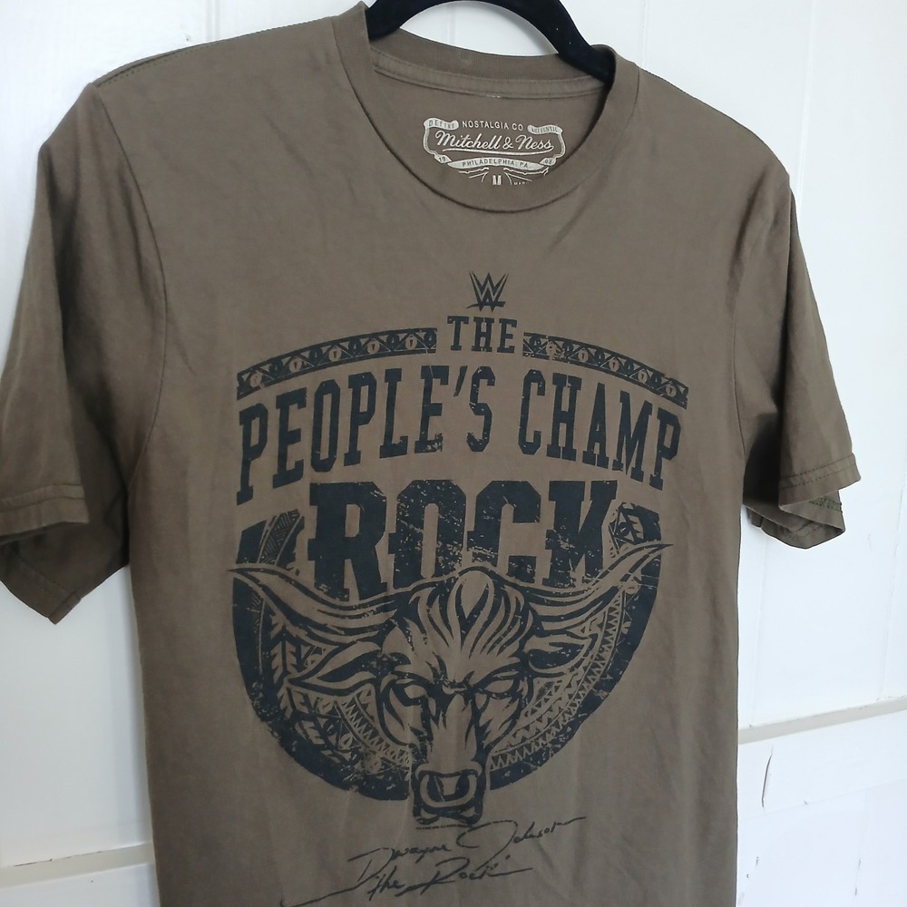 Mitchell & Ness × WWE T-Shirt The Rock Peoples' Champ Men's Medium Green Cotton